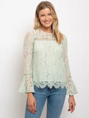 WOMEN'S LONG BELL SLEEVE ALL OVER LACE BLOUSE
