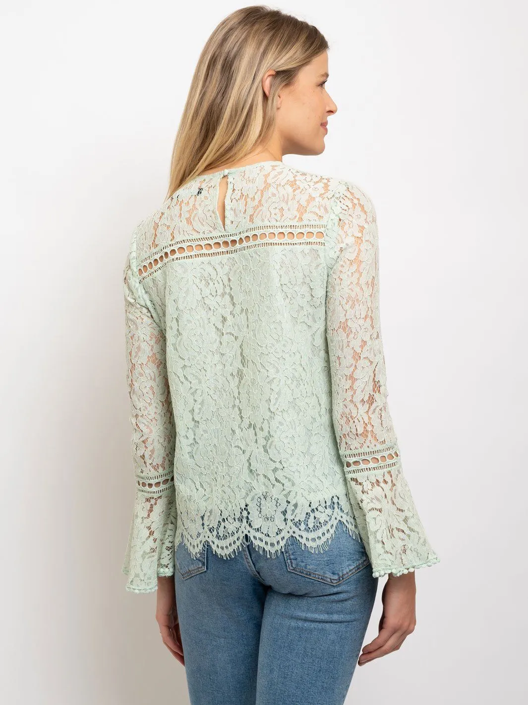WOMEN'S LONG BELL SLEEVE ALL OVER LACE BLOUSE
