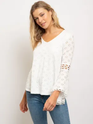 WOMEN'S LONG BELL SLEEVE EYELET TOP