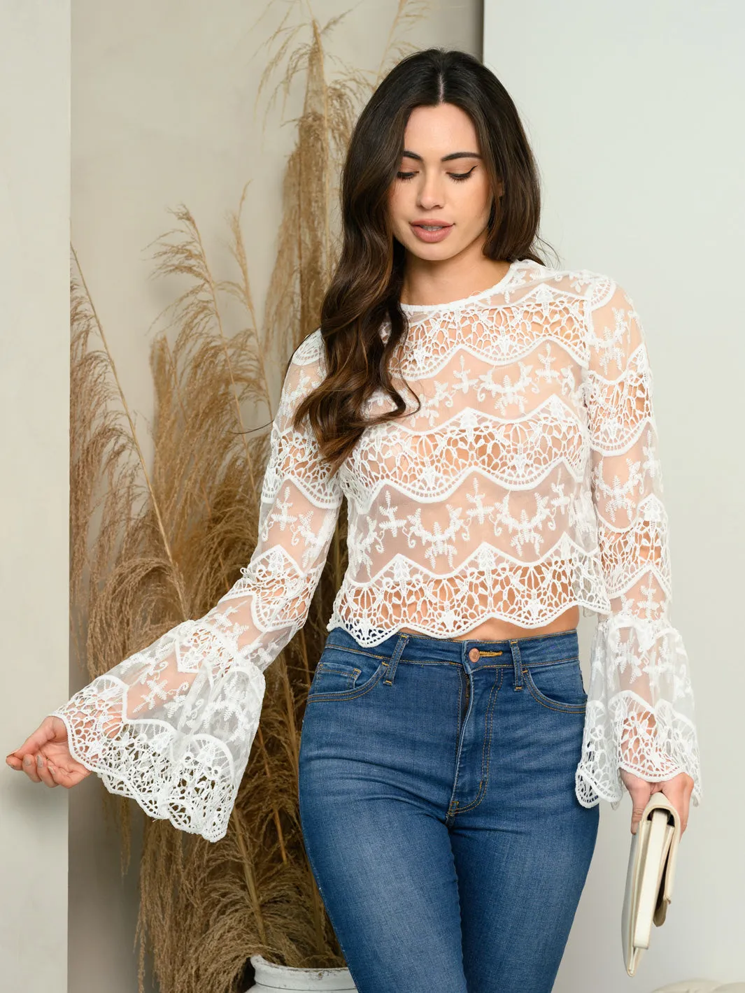 WOMEN'S LONG BELL SLEEVE LACE TOP