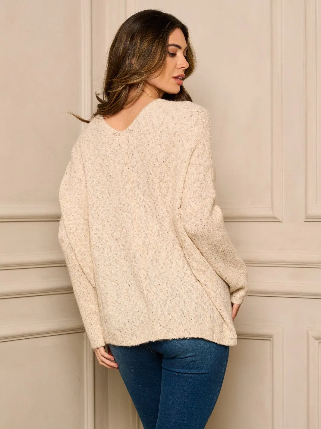 WOMEN'S LONG SLEEVE V-NECK FRONT POCKETS SWEATER