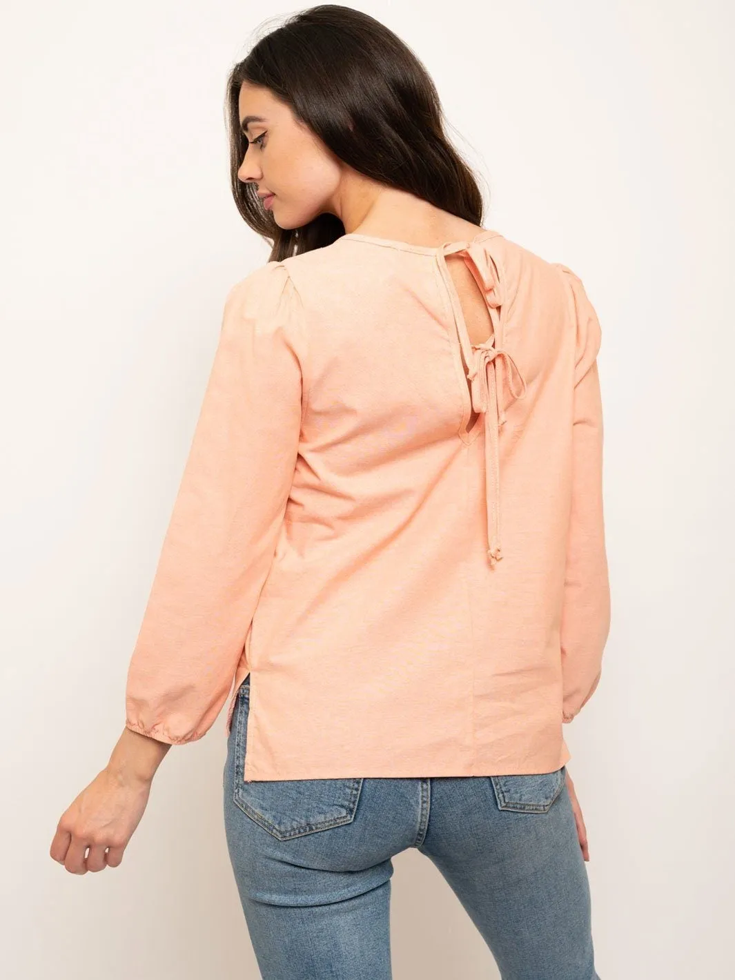 WOMEN'S LONG SLEEVES BACK LACE UP DETAIL TOP