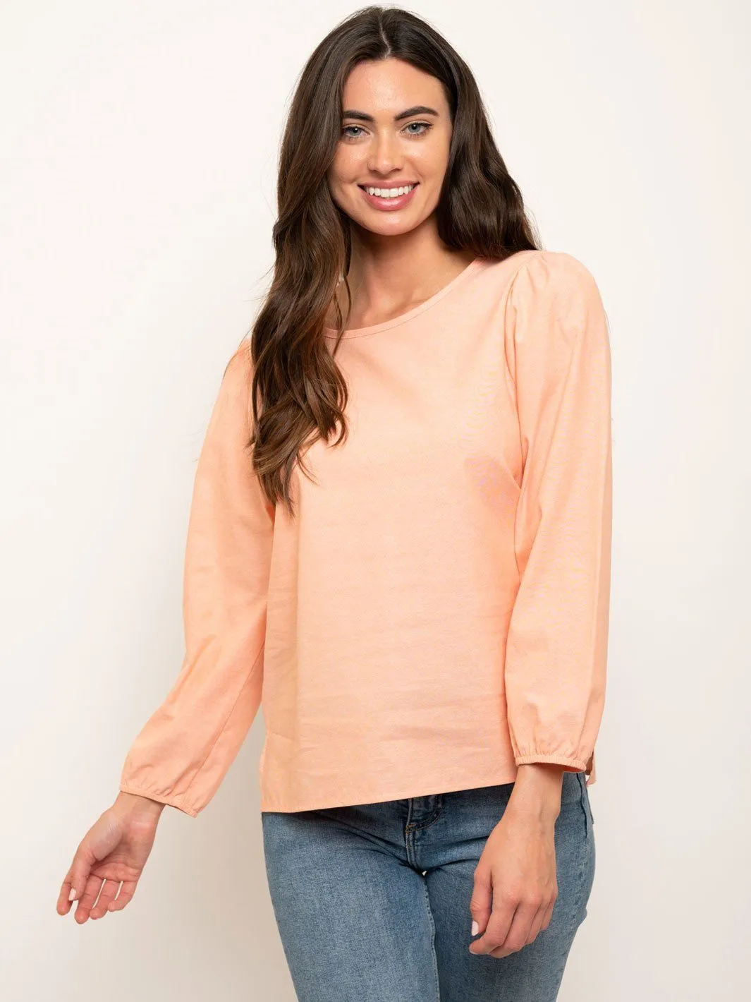 WOMEN'S LONG SLEEVES BACK LACE UP DETAIL TOP