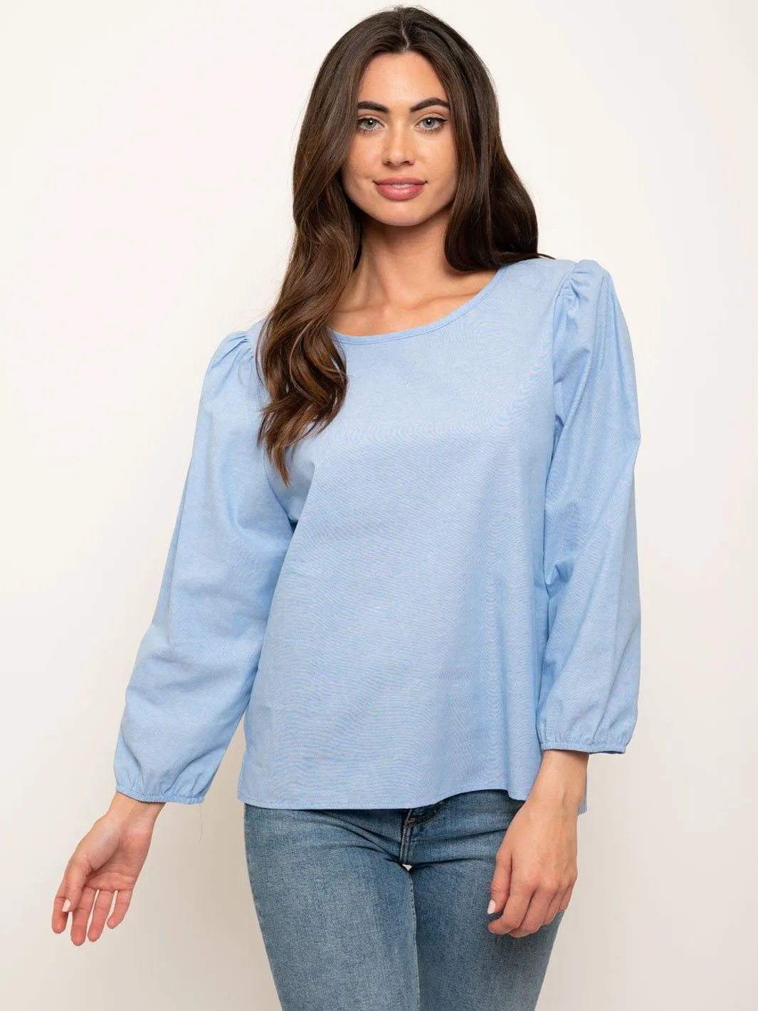 WOMEN'S LONG SLEEVES BACK LACE UP DETAIL TOP
