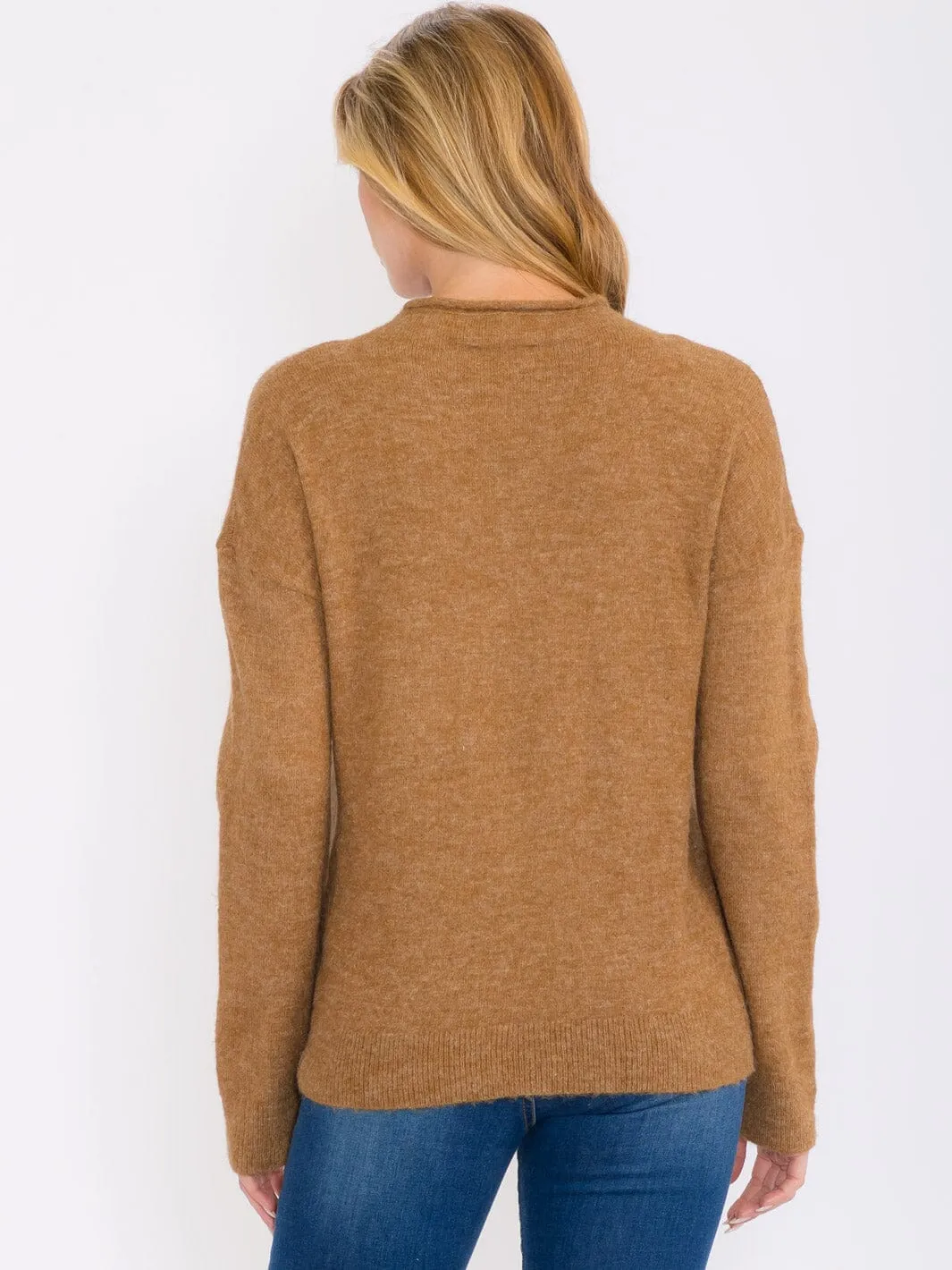 WOMEN'S LONG SLEEVES MOCH NECK PULLOVER SWEATER