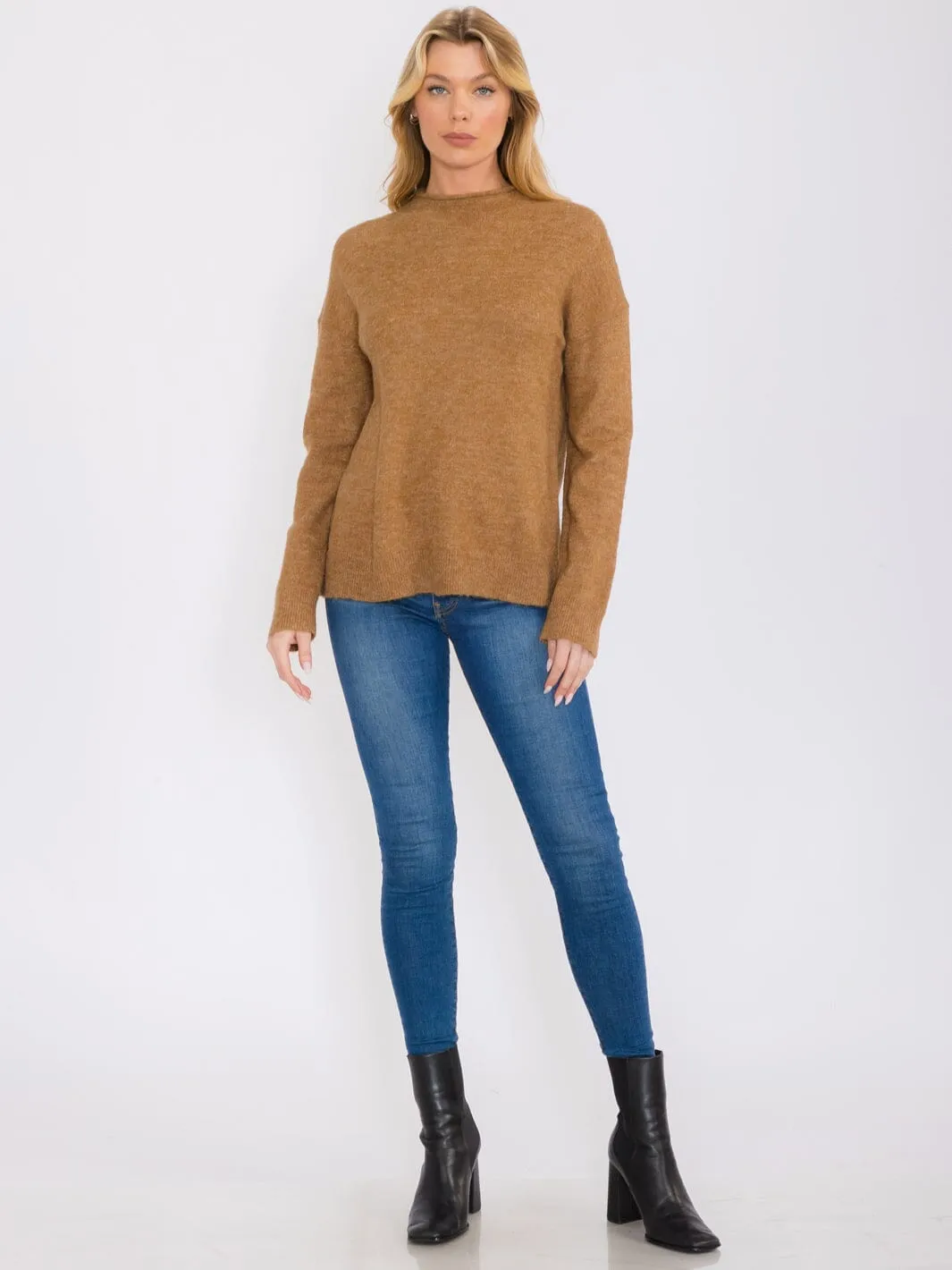 WOMEN'S LONG SLEEVES MOCH NECK PULLOVER SWEATER
