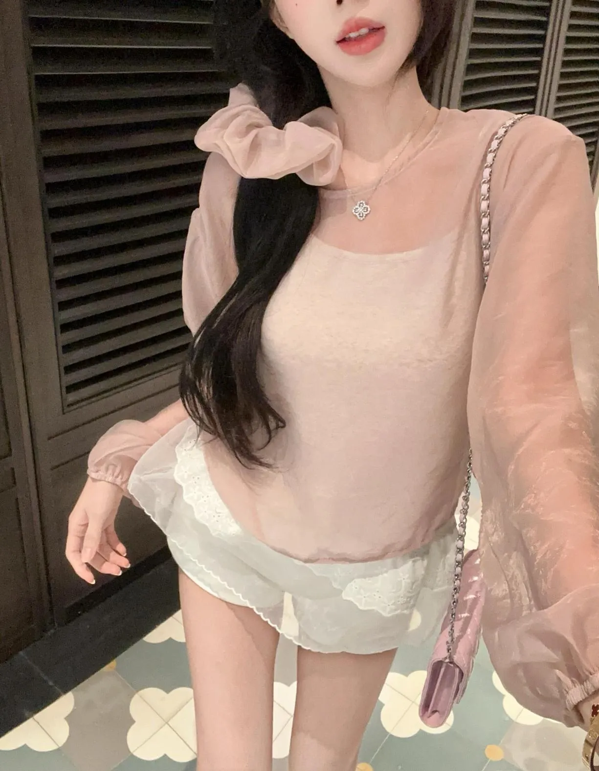 Women's Mesh Blouse with Lace Trim for Summer Styling
