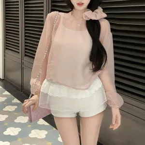 Women's Mesh Blouse with Lace Trim for Summer Styling