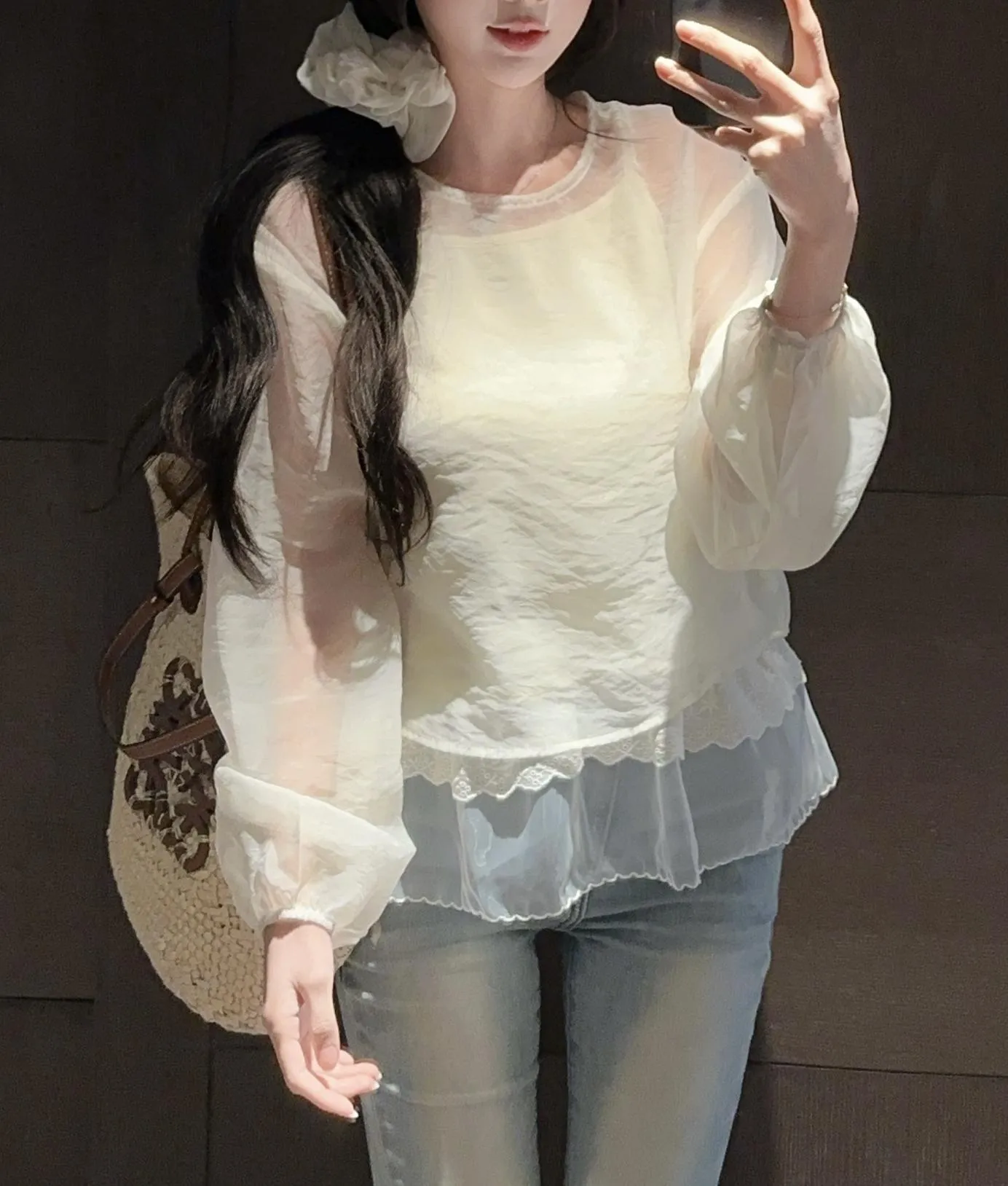 Women's Mesh Blouse with Lace Trim for Summer Styling