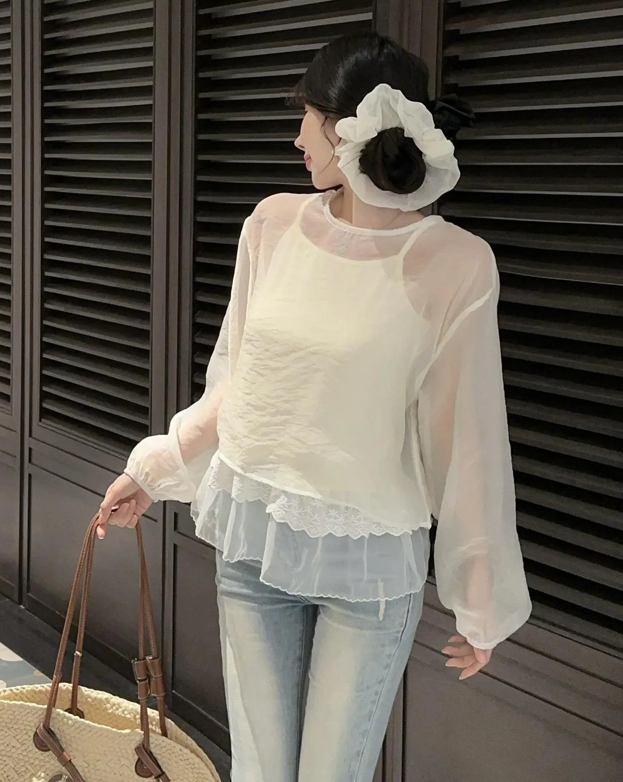 Women's Mesh Blouse with Lace Trim for Summer Styling