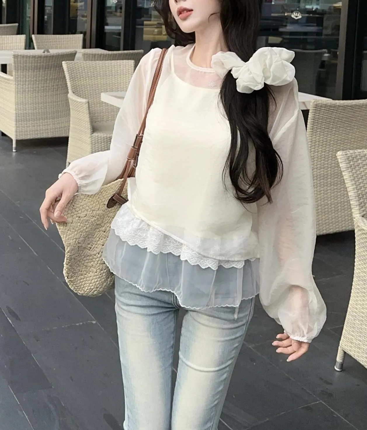 Women's Mesh Blouse with Lace Trim for Summer Styling
