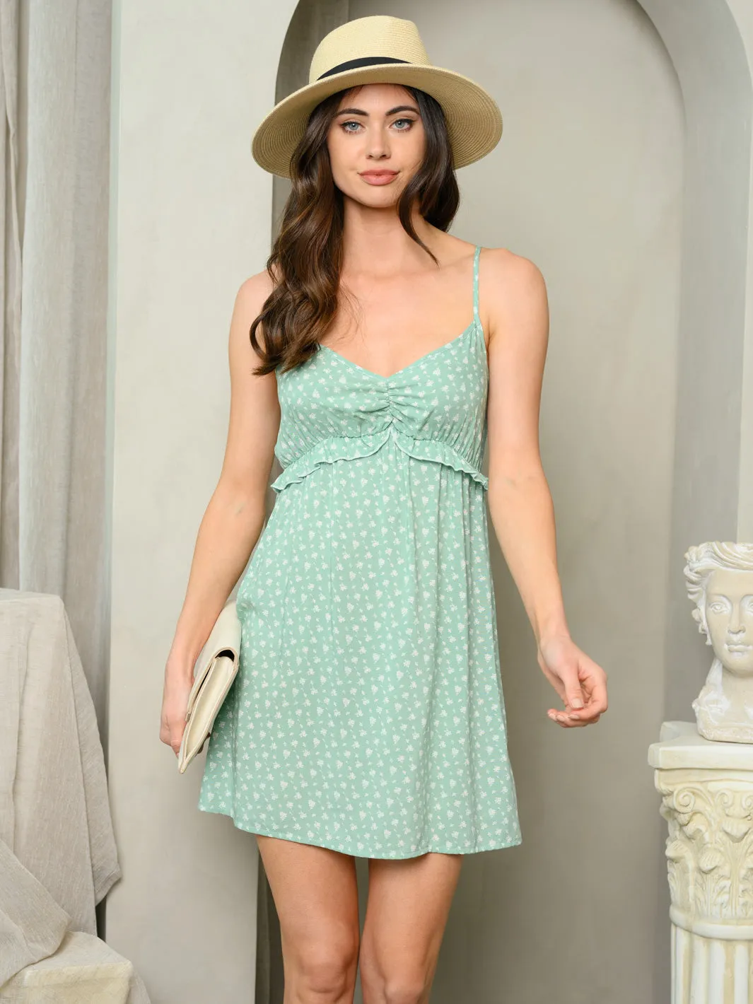 WOMEN'S RUFFLE FLORAL CAMI MINI DRESS