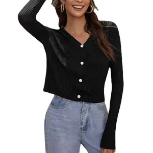 Women's V-Neck Round Neck Long Sleeve Button Down Classic Knit Cardigan Sweater K343
