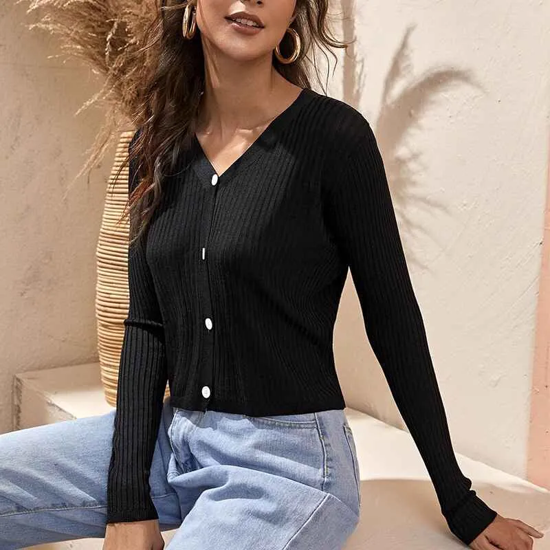 Women's V-Neck Round Neck Long Sleeve Button Down Classic Knit Cardigan Sweater K343