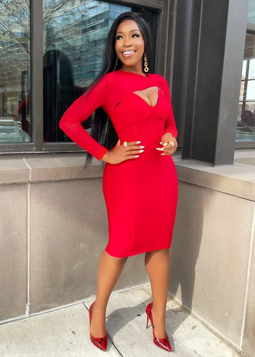 Zarah- Mesh Overlay Peakaboo Bandage Dress (NEW)