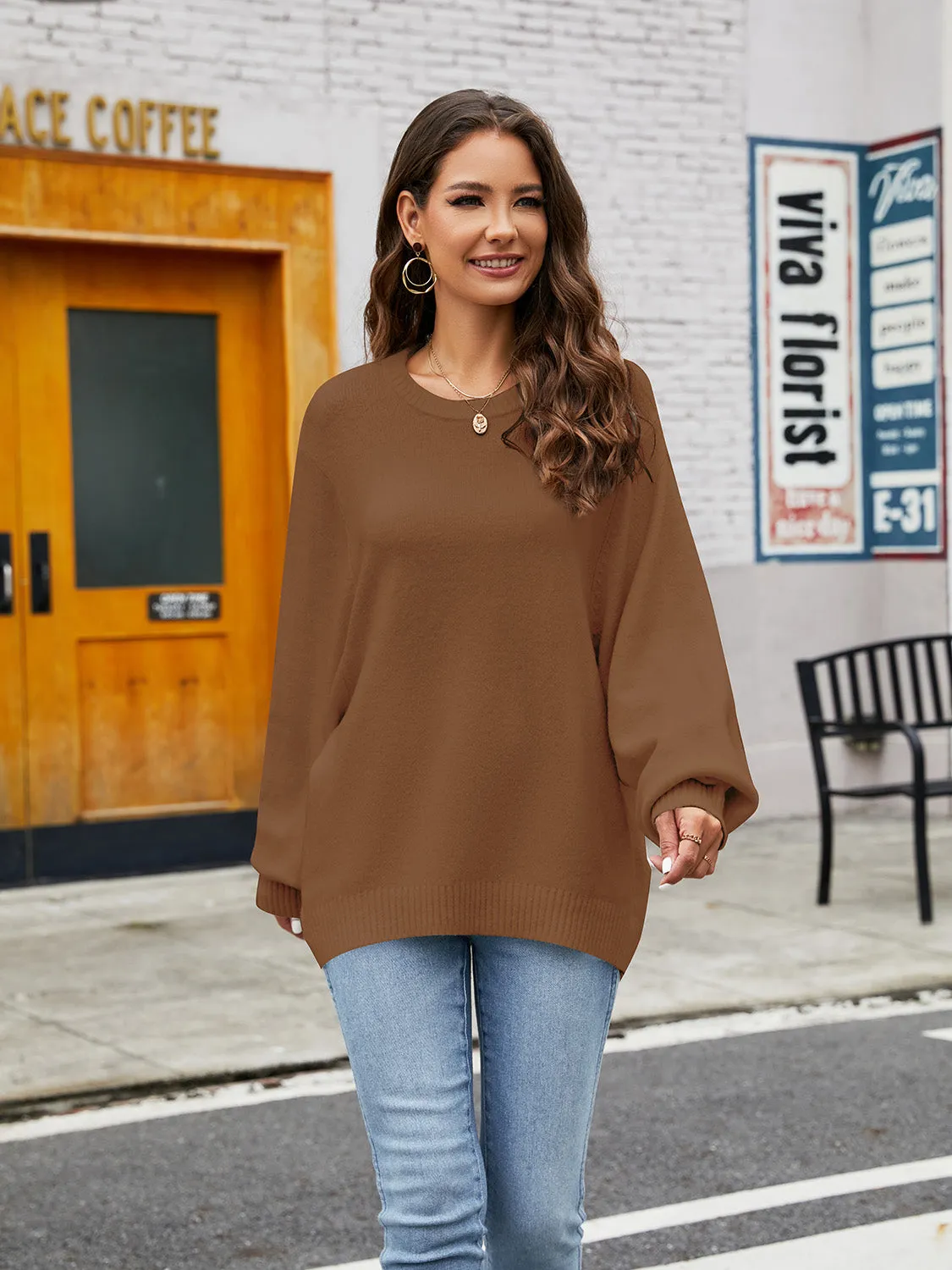 Zendaya Round Neck Ribbed Trim Sweater