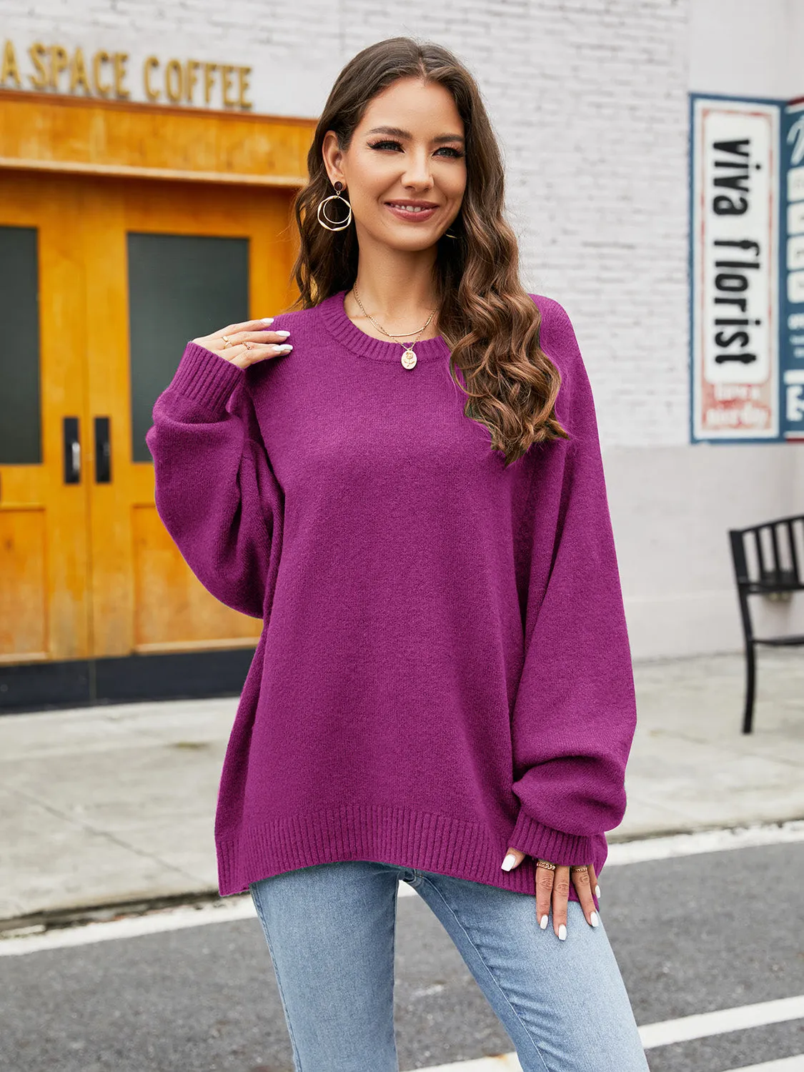 Zendaya Round Neck Ribbed Trim Sweater