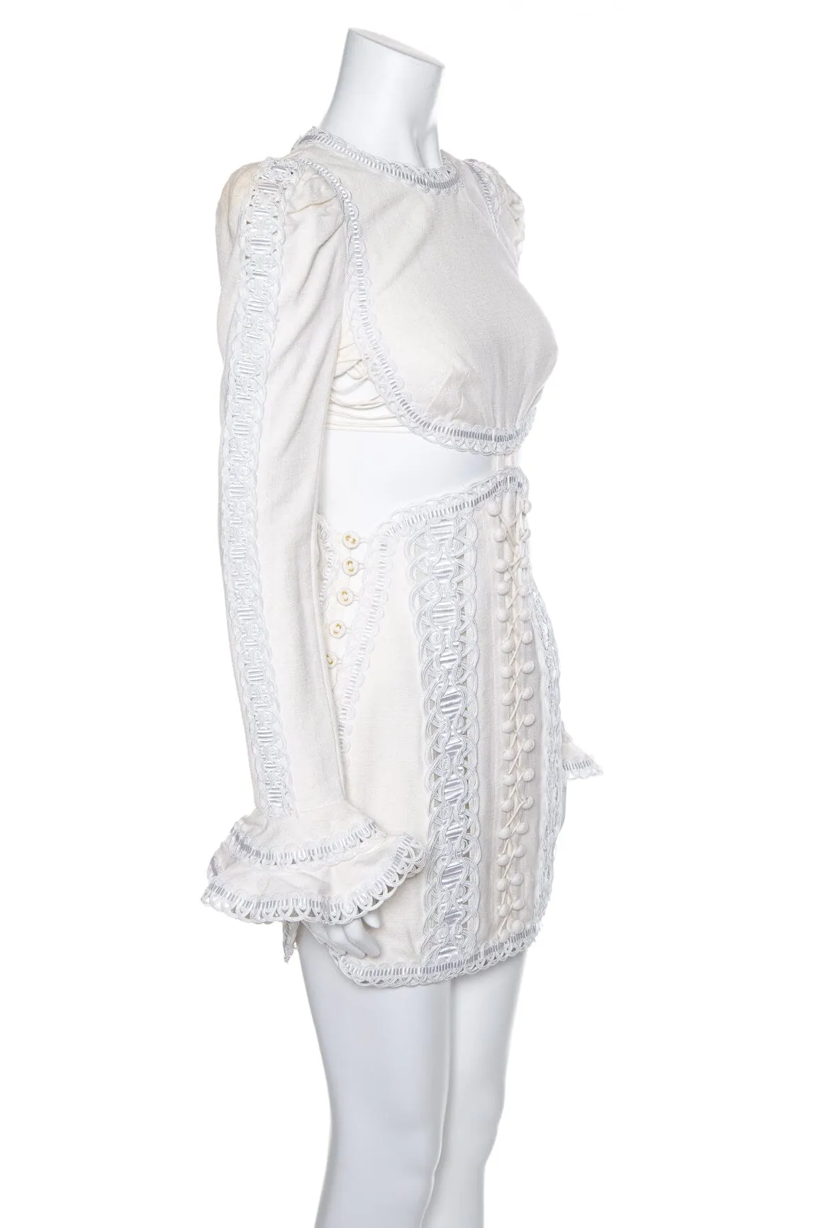 Zimmermann Cream Long Sleeve Mini Breeze Corded Dress SZ 0 NWT