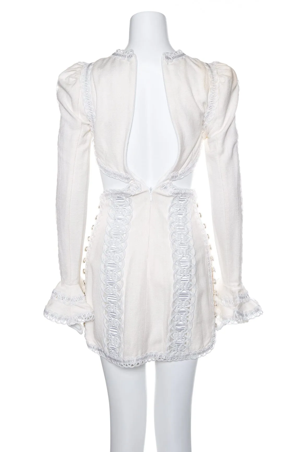 Zimmermann Cream Long Sleeve Mini Breeze Corded Dress SZ 0 NWT