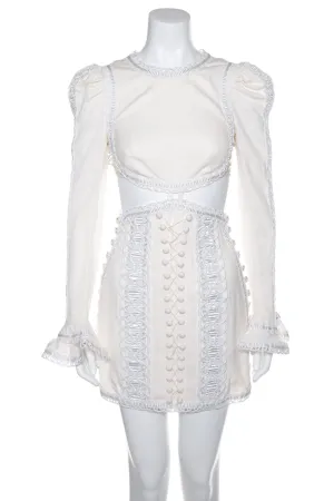 Zimmermann Cream Long Sleeve Mini Breeze Corded Dress SZ 0 NWT