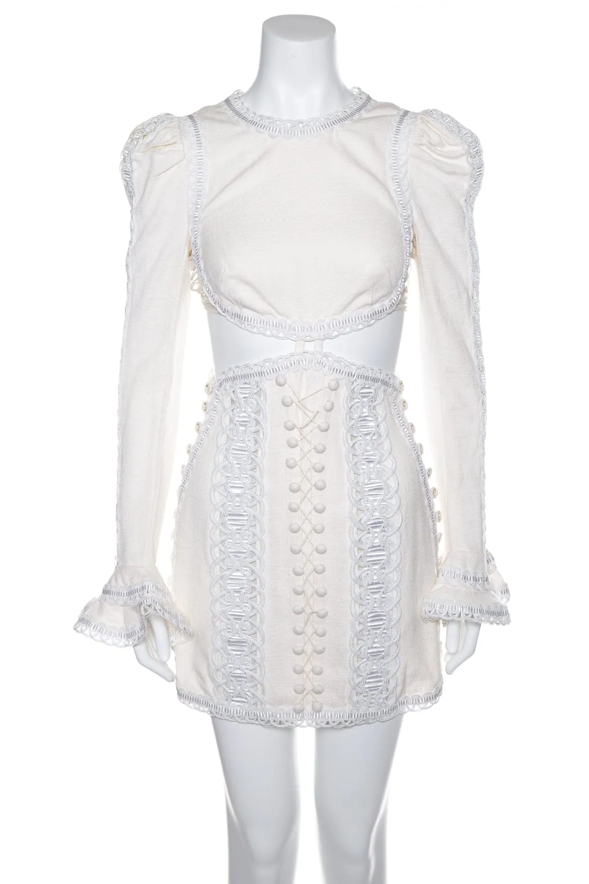 Zimmermann Cream Long Sleeve Mini Breeze Corded Dress SZ 0 NWT